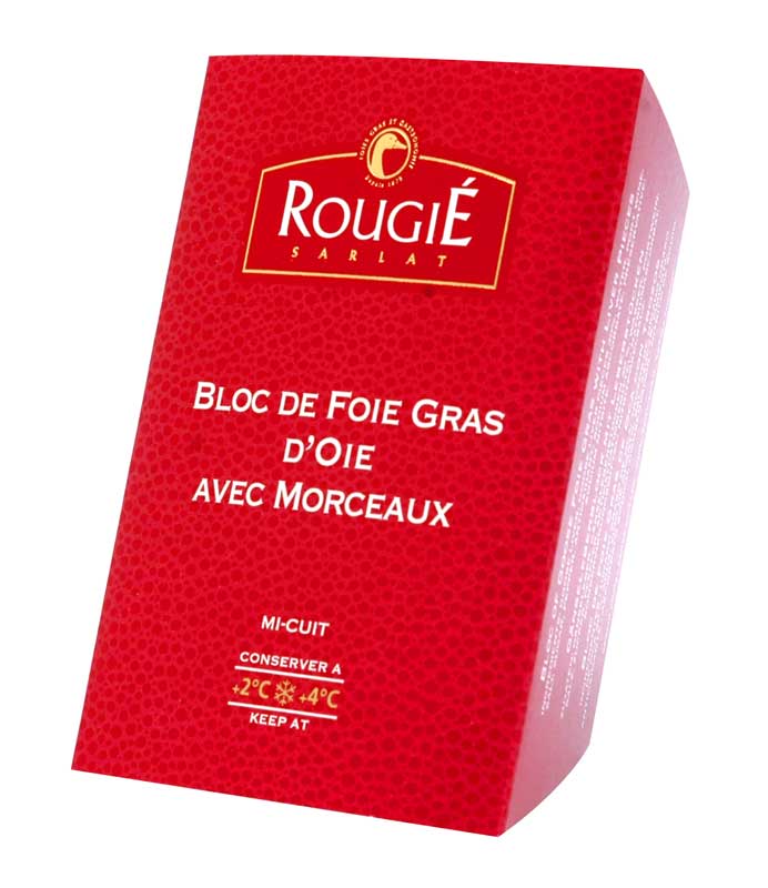 Block av gaslever, med bitar, foie gras, trapets, halvkonserverad, rougie - 180 g - PE-skal
