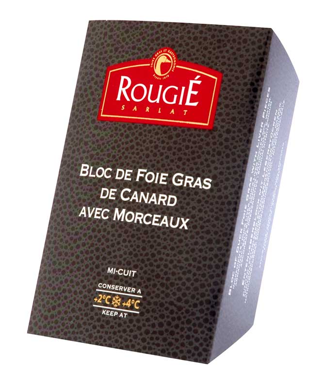 Bloque de higado de pato, en trozos, trapezoide, semiconserva, foie gras, rougie - 180g - carcasa de PE