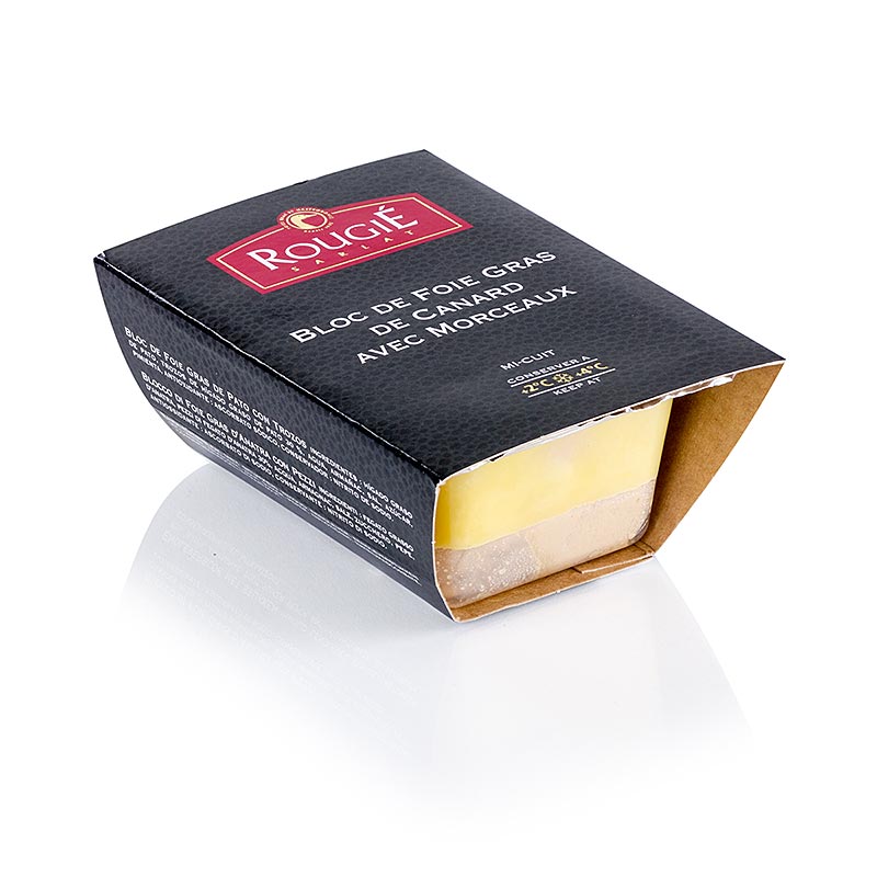 Bloc de fetge d`anec, amb trossos, trapezoidal, semiconservat, foie gras, rougie - 180 g - Carcassa de PE