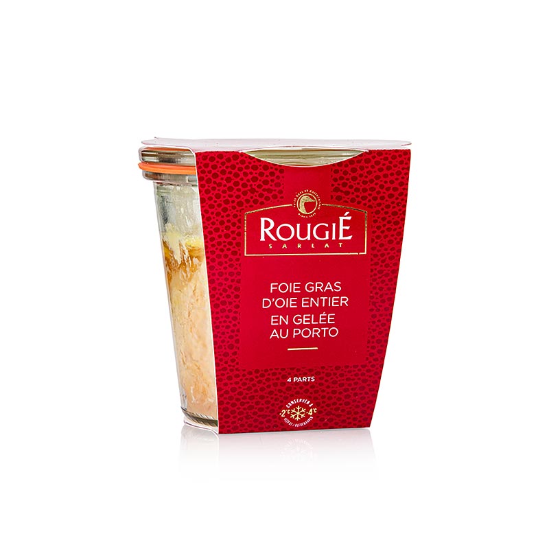 Gaselever - and, i portvinsgele, 100 % foie gras, halvkonservert, rougie - 180 g - Glass