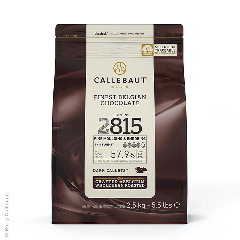 Chocolate amargo Callebaut - Excelente, Callets, 57,9% cacau 2815 - 2,5kg - bolsa