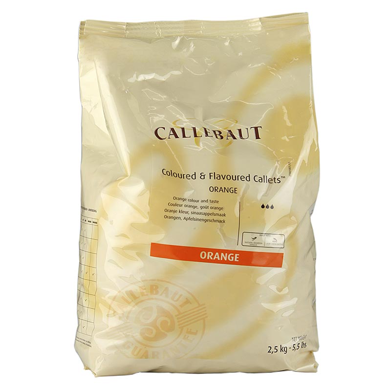 Maustettu koristemassa - Orange, Barry Callebaut, Callets - 2,5 kg - laukku