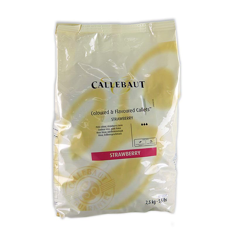 Smaksatt dekorativ masse - Jordbaer, Barry Callebaut, Callets - jordbaer - 2,5 kg - bag