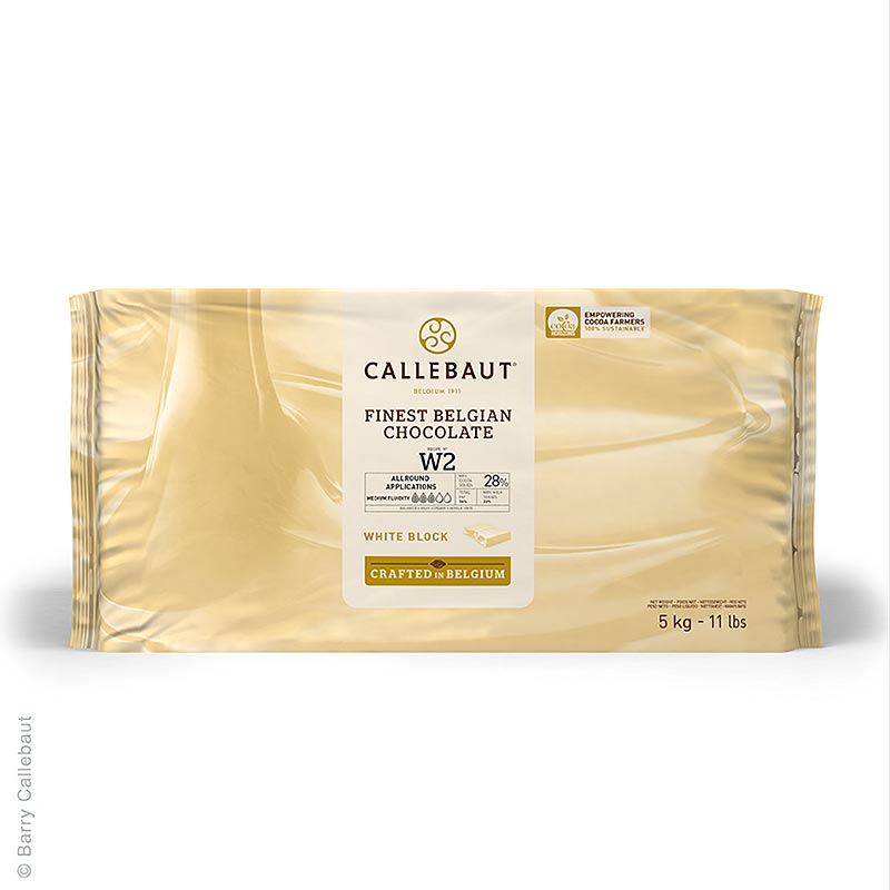 Chocolate Blanco Callebaut, 28% manteca de cacao, 22% leche, W2 - 5 kilos - frustrar
