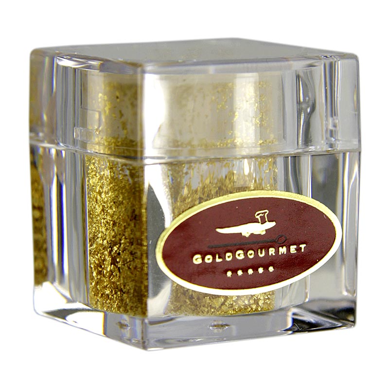 Emas - pengocok kubus dengan serpihan daun emas, 22 karat, E175 - 0,1 gram - kotak