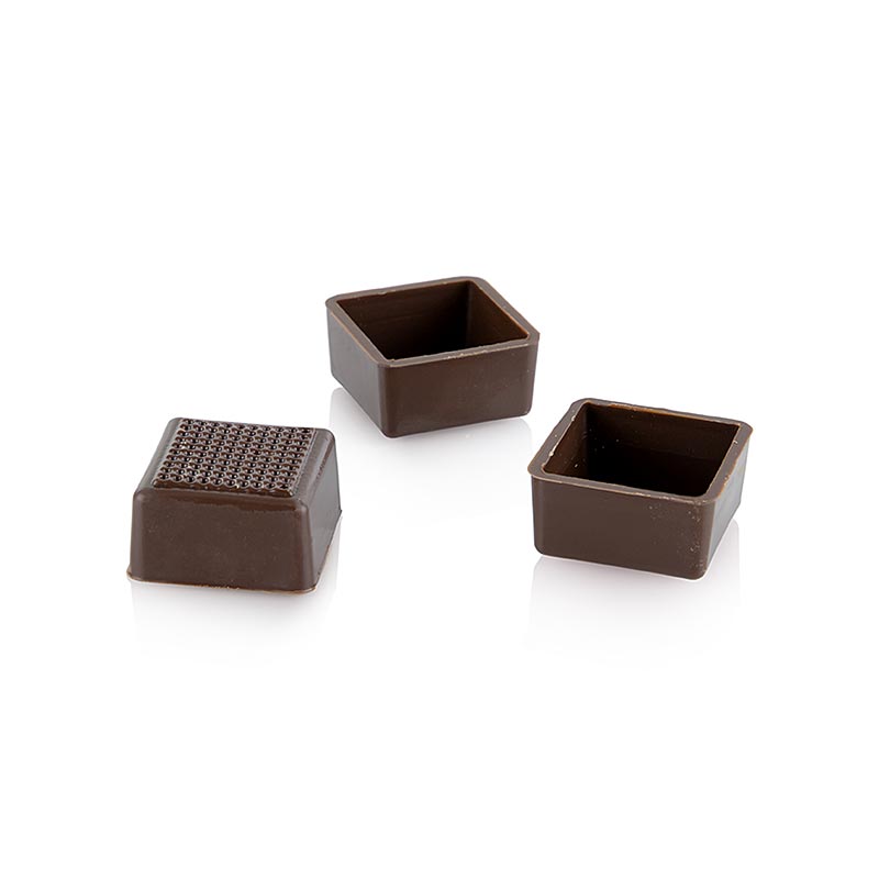 Conchas quadradas, chocolate amargo, 24 / 25mm, Laderach - 2,352 kg, 784 pecas - Cartao