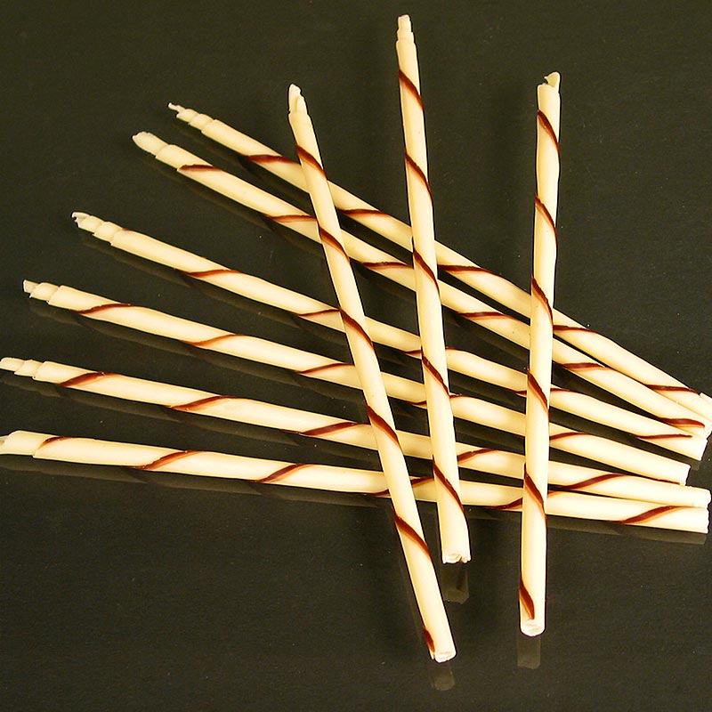 Charutos de chocolate - Panatella, brancos com listras escuras, 20 cm de comprimento, Ø 6 mm - 715g, 110 pecas - Cartao