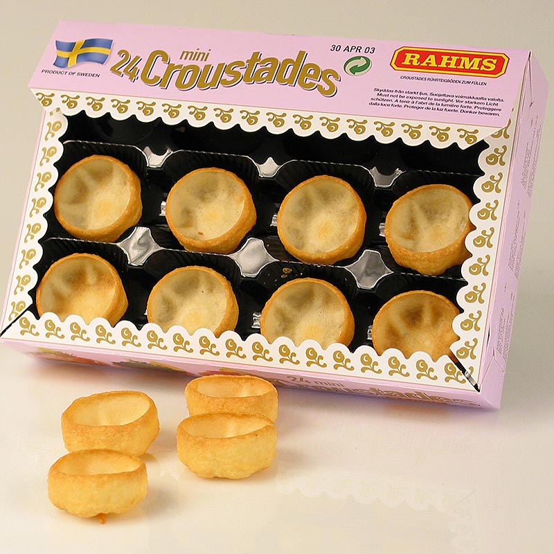 Mini croustades, Ø 3,8 cm, massa quebrada - 50g, 24 pecas - Cartao