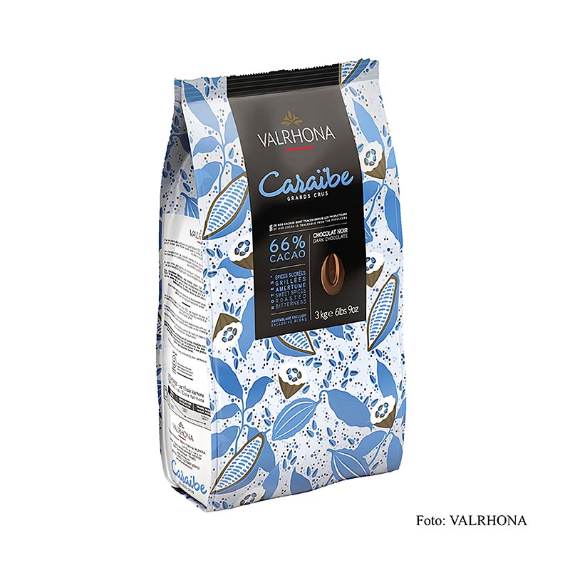 Valrhona Pur Caraibe Grand Cru, moerk couverture som callets, 66% kakao - 3 kg - bag