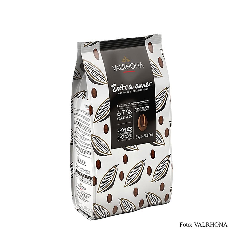 Valrhona Extra Amer, Cobertura Amarga en forma de callets, 67% cacao - 3 kilos - bolsa