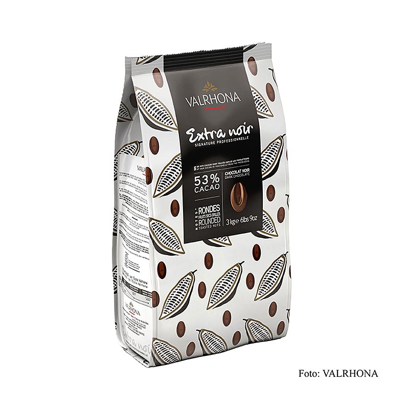 Valrhona Extra Noir, cobertura oscura como callets, 53% cacao - 3 kilos - bolsa