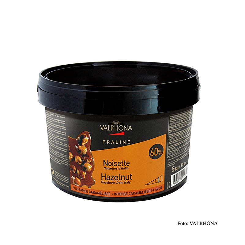 Valrhona praline jisim halus, 60% hazelnut, kacang pedas dan nota karamel yang kuat - 5kg - baldi