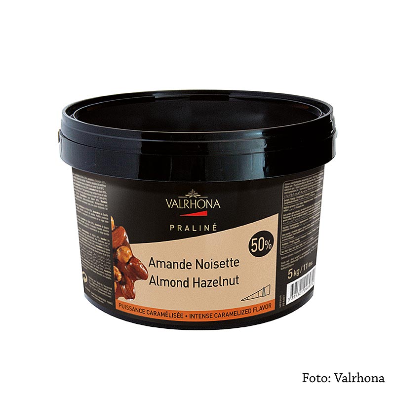 Praline Valrhona masse fine, 25% noisette, 25% amande, notes intenses de noix - 5 kg - Seau