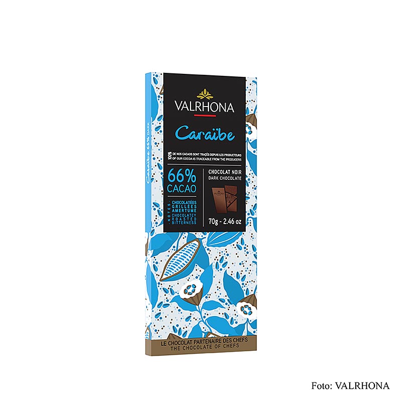 Valrhona Caraibe - moerk sjokolade, 66% kakao, karibisk - 70 g - eske