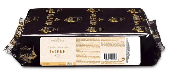 Valrhona Ivoire, cobertura blanca en bloque, 35% manteca de cacao, 21% leche - 3 kilos - bloquear