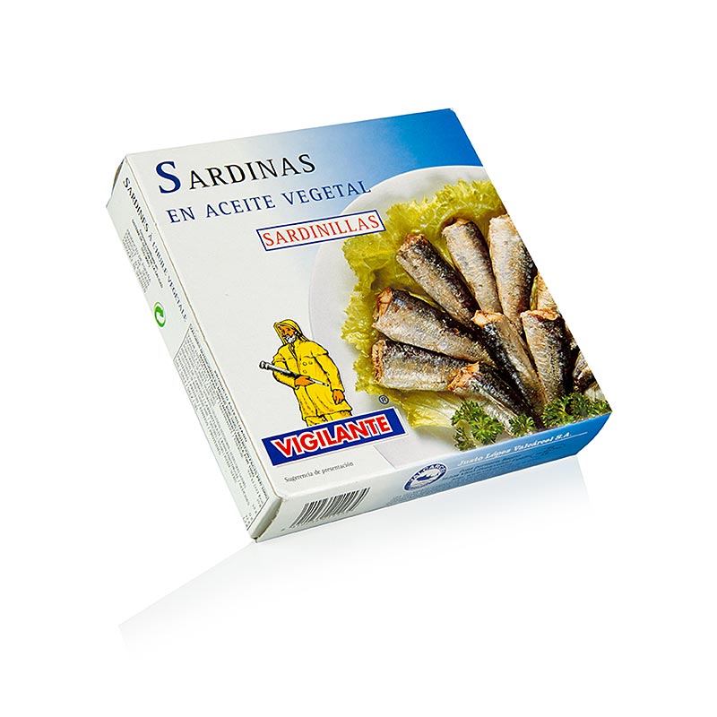 Sardinas enteras, con piel y espinas, en aceite vegetal - 275g - poder