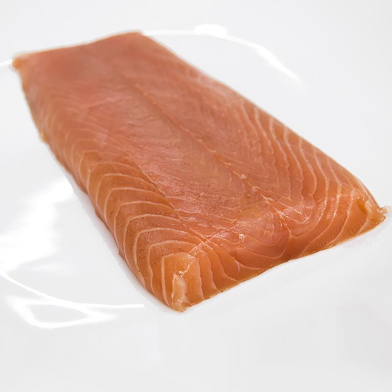 Isi salmon asap Scotland, pendek dan lebar, tidak dipotong - lebih kurang 400 g - vakum