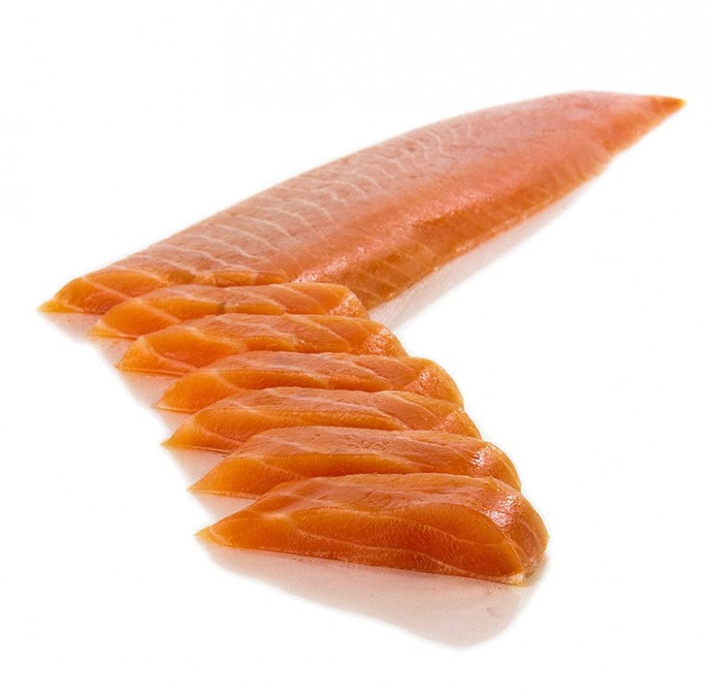 Salmon ahumado escoces, filete de lomo, largo y estrecho, sin cortar - aproximadamente 500 gramos - vacio