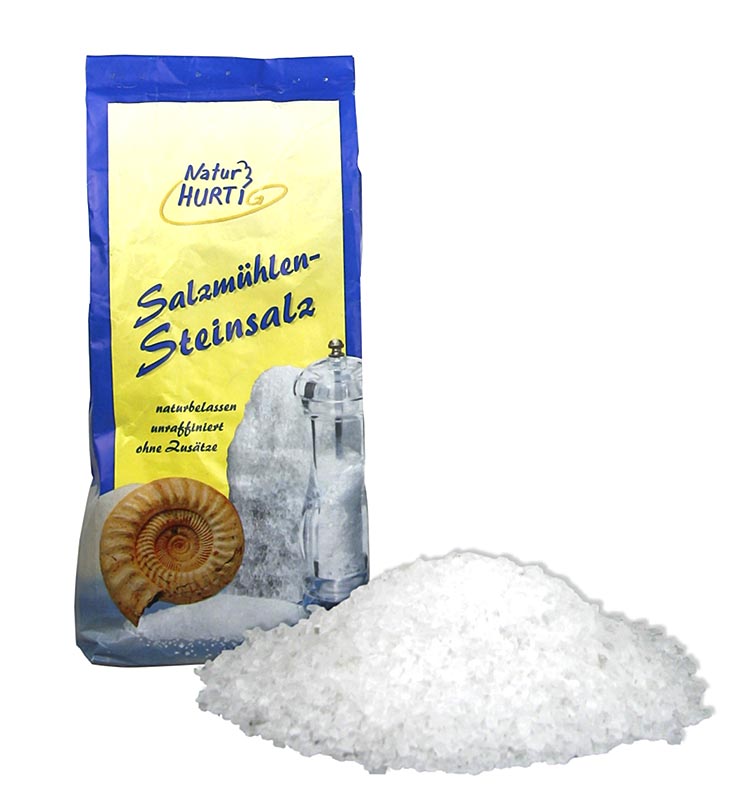 Sal-gema alemao, sal de cozinha para moinhos de sal, 1,5-3,2 mm, natural - 1 kg - bolsa