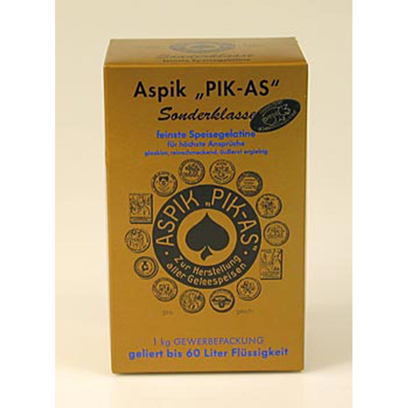 Aspic jauhe PIK-AS, erikoisluokka, syotava gelatiini, 300 Bloom - 1 kg - Pahvi