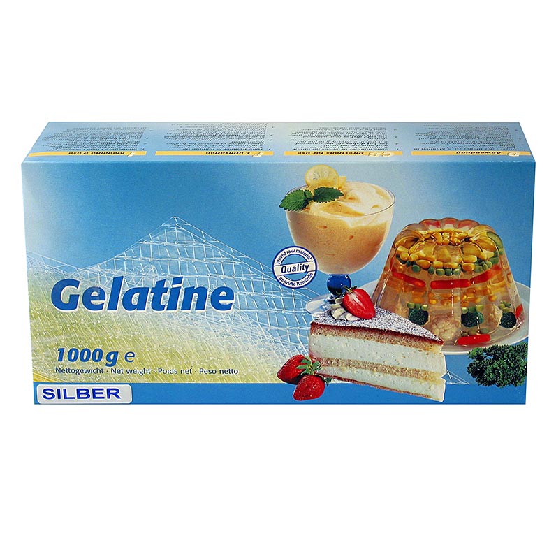 Gelatina Folha - Prata, 160 Bloom - 1 kg, aproximadamente 420 pecas - Cartao