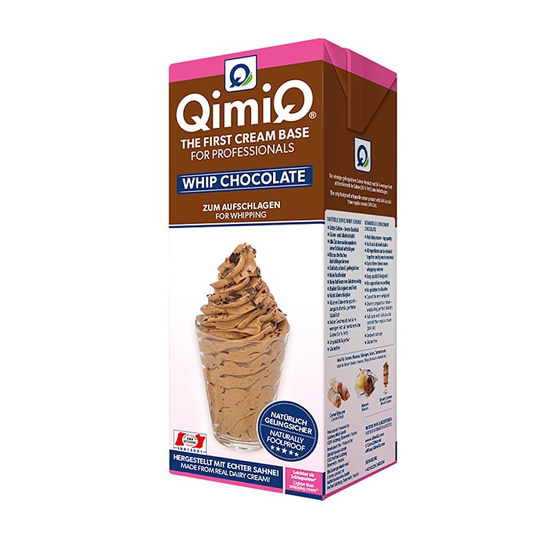 QimiQ Whip chocolate, sobremesa gelada de chantilly, 16% de gordura - 1 kg - tetra