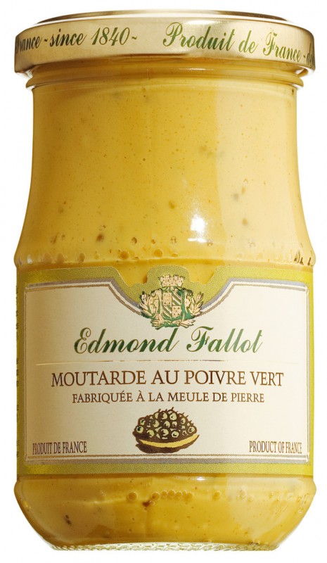 Moutarde au poivre vert, Dijon mustard dengan lada hijau, Fallot - 210g - kaca