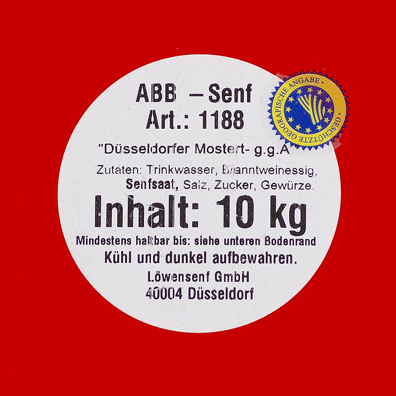 Mostaza ABB Dusseldorfer Mostert: la original, medianamente picante, IGP - 9,39 litros - Balde