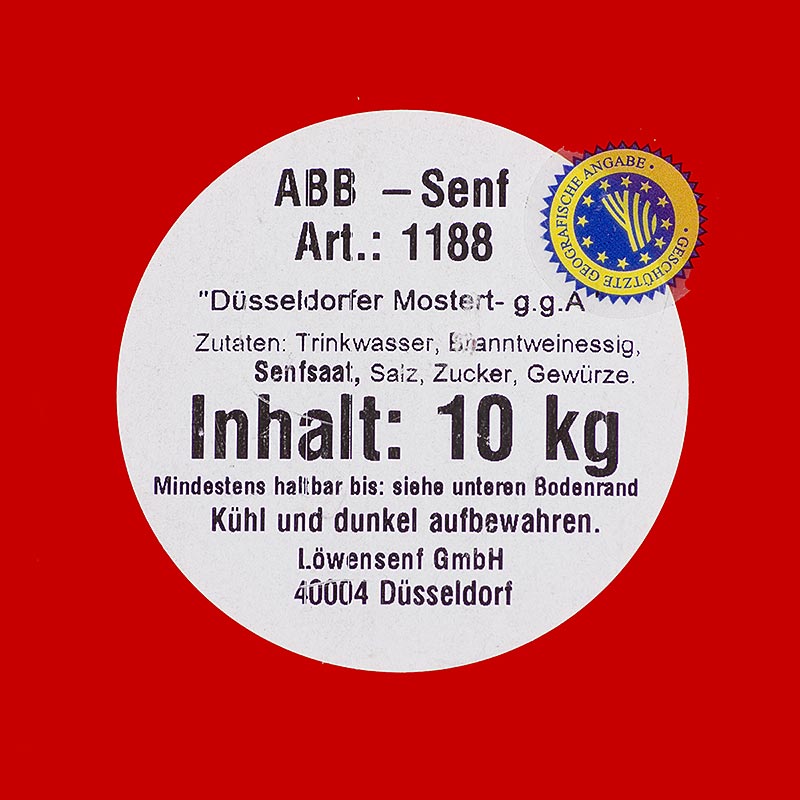 Mostaza ABB Dusseldorfer Mostert: la original, medianamente picante, IGP - 9,39 litros - Balde Mostaza ABB Dusseldorfer Mostert: la original, medianamente picante, IGP - 9,39 litros - Balde
