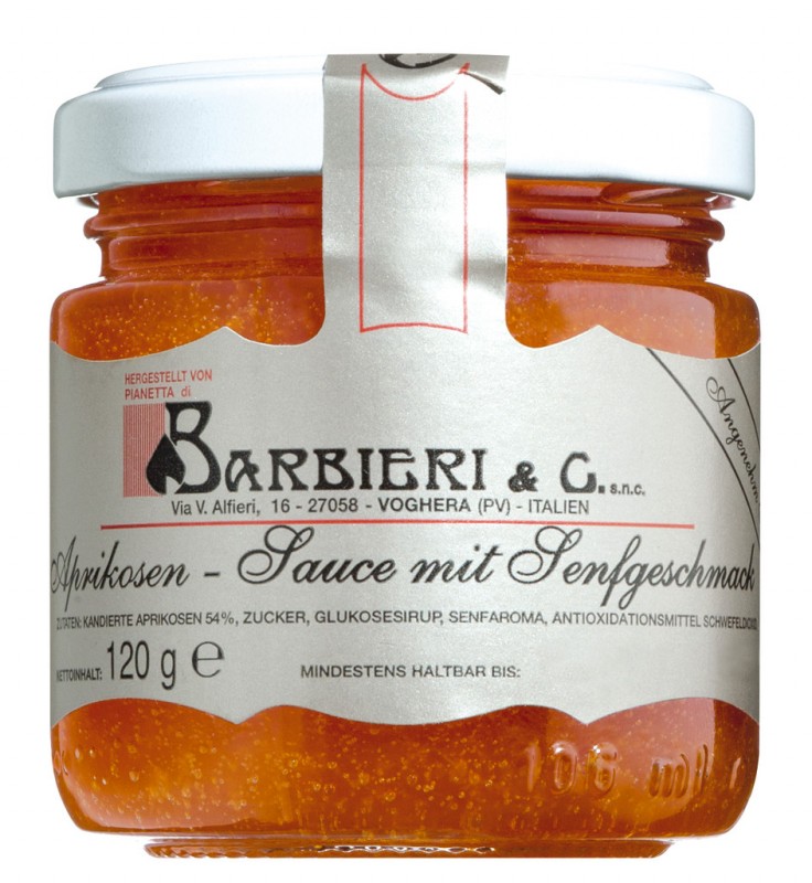 Salsa di albicocche, salsa de mostaza y albaricoque, dulce y picante, Barbieri - 106ml - Vaso