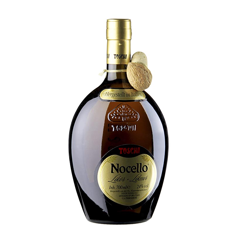 Nocello, minuman keras dengan aroma kenari dan harenut, Toschi, 24% vol. - 700ml - Botol