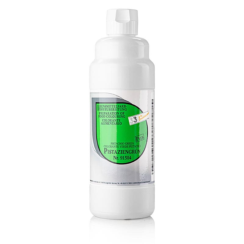 Colorante alimentario liquido plus, verde pistacho, 915, tres dobles - 1 litro - botella de polietileno