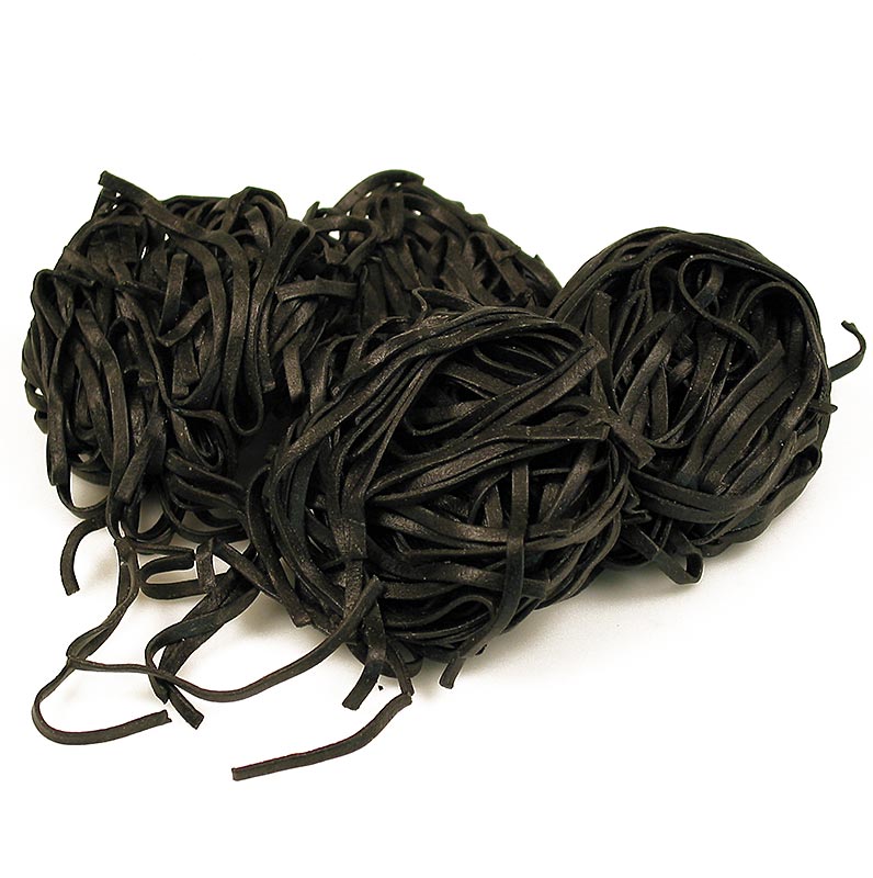 Farsk Tagliarini med sepia black, svart, tagliatelle, 4 mm, Pasta Sassella - 500 g - vaska