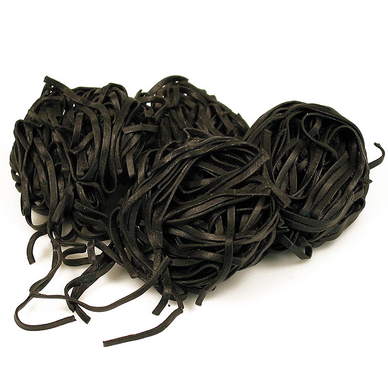 Tagliarini segar dengan tinta sepia, hitam, tagliatelle, 4mm, Pasta Sassella - 500 gram - tas