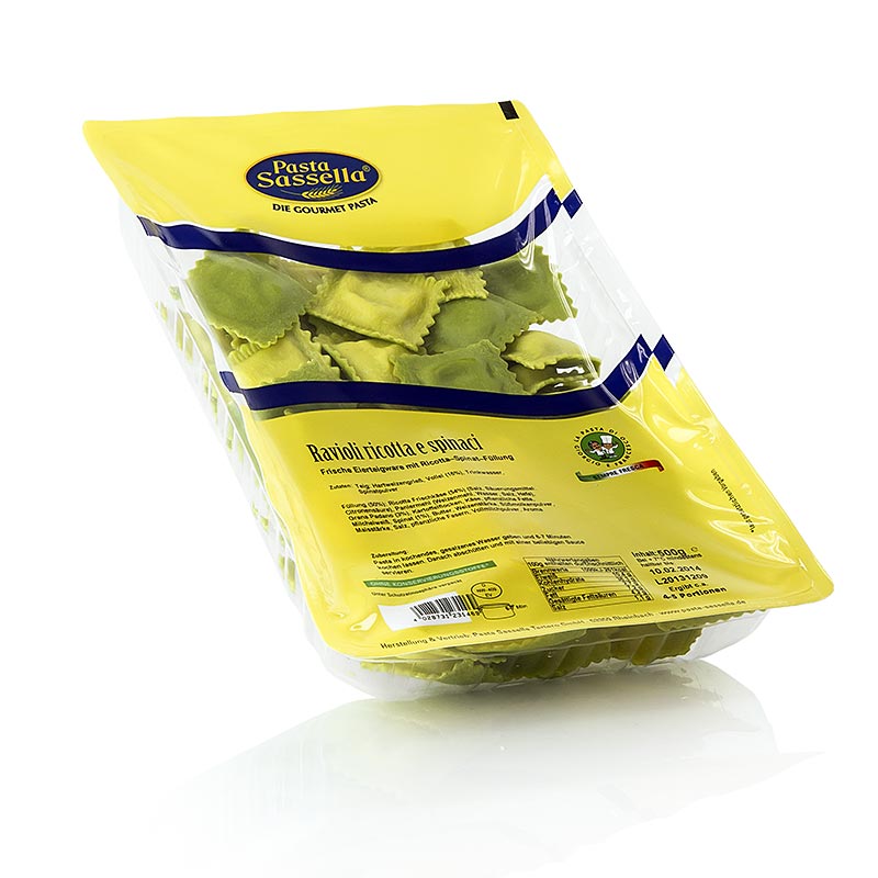 Ravioli / panzerotti fresco com recheio de ricota e espinafre, massa sassella - 500g - bolsa Ravioli / panzerotti fresco com recheio de ricota e espinafre, massa sassella - 500g - bolsa