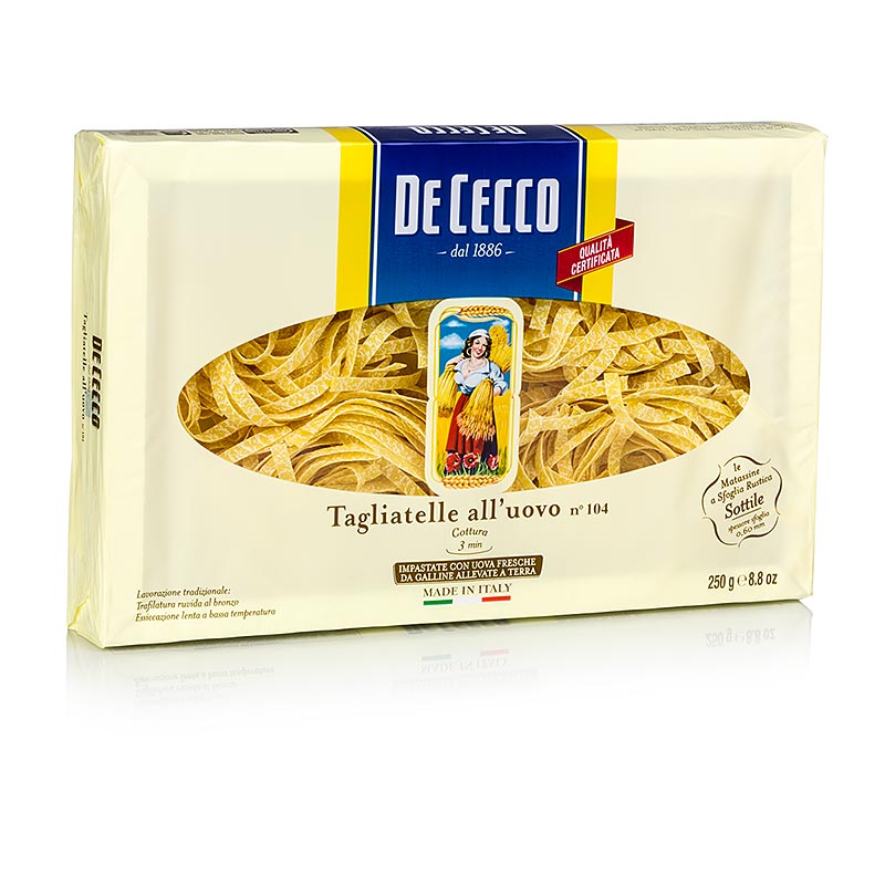 De Cecco Tagliatelle con huevo, No.104 - 250 gramos - caja