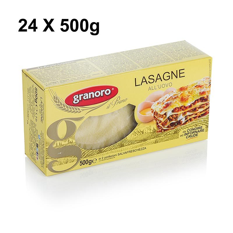 Lasagne Granoro all`uovo, 82 x 60 x 1 mm, Nr.120 - 6 kg, 12 confezioni da 500 g - Cartone