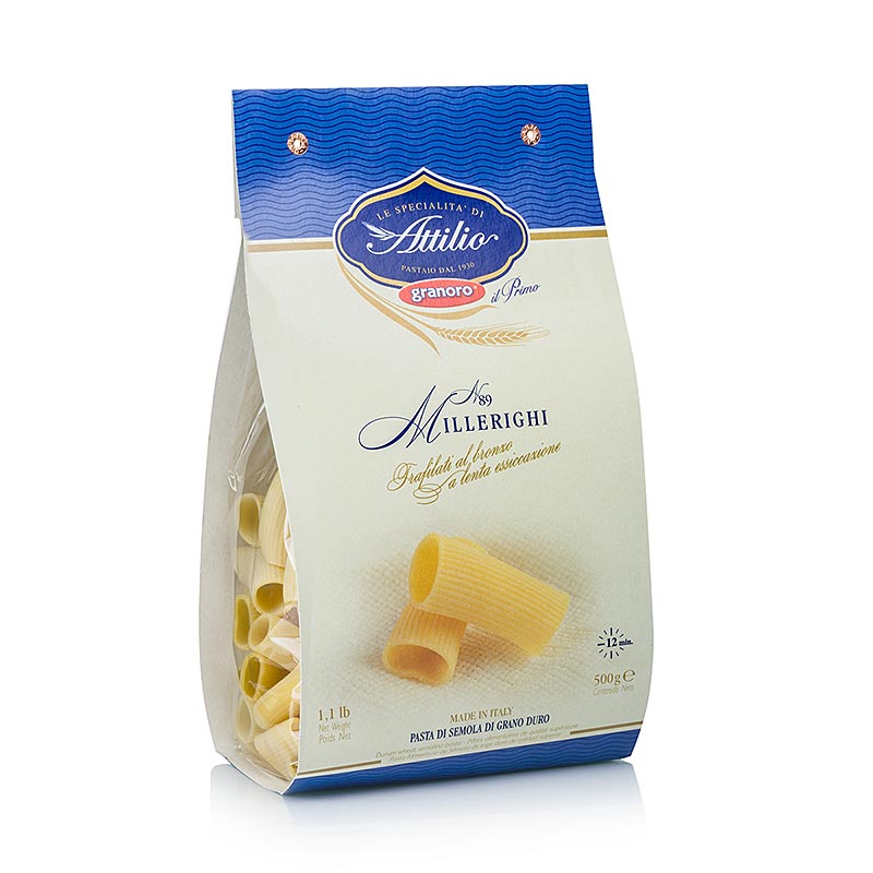 Granoro Millerighi, pasta de tubo corto y grueso para relleno, No.89 - 500g - Cartulina