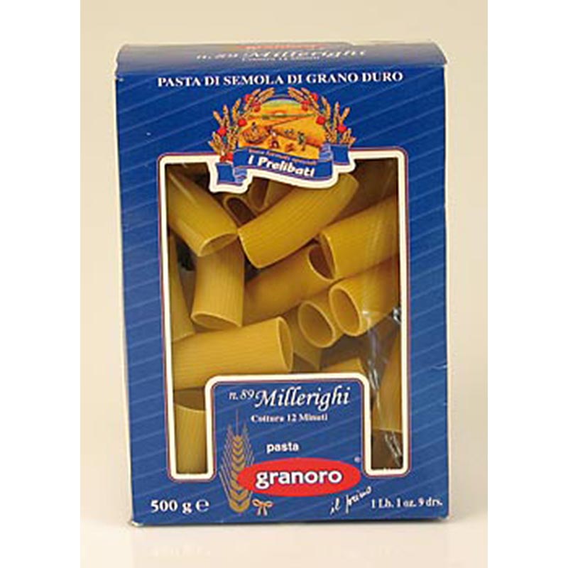 Granoro Millerighi, pasta de tubo corto y grueso para relleno, No.89 - 6 kg, 12 x 500 g - Cartulina