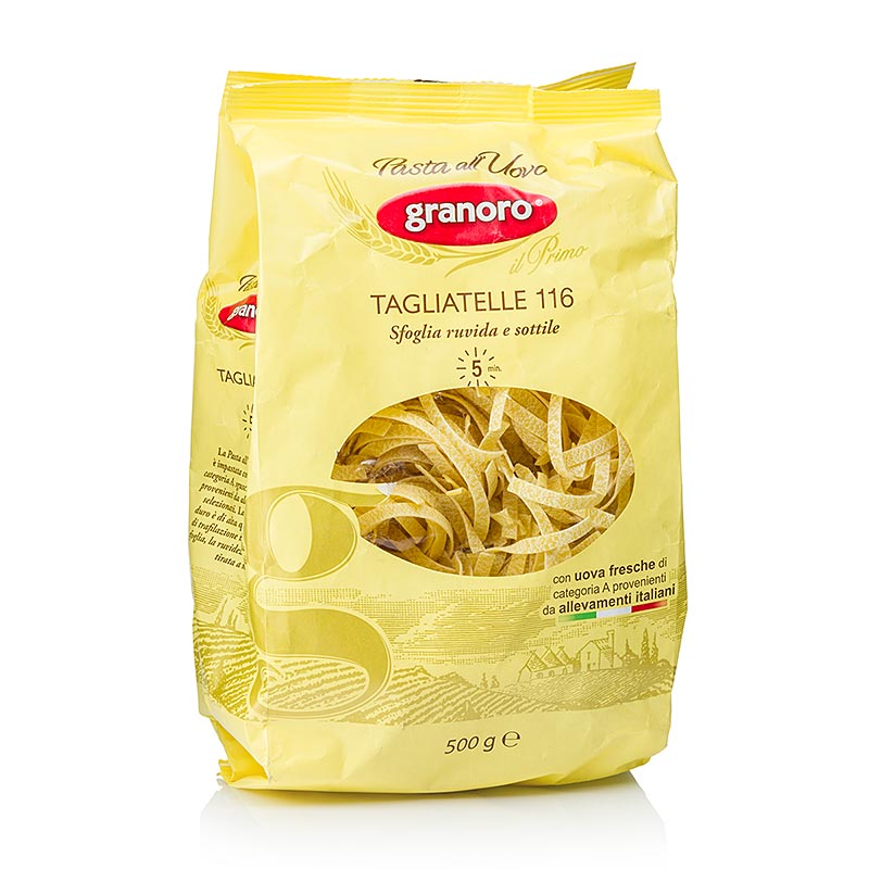 Tagliatelle all`Uovo e Nidi Granoro, 6 mm, nidi di nastro, Nr.116 - 500 g - Borsa