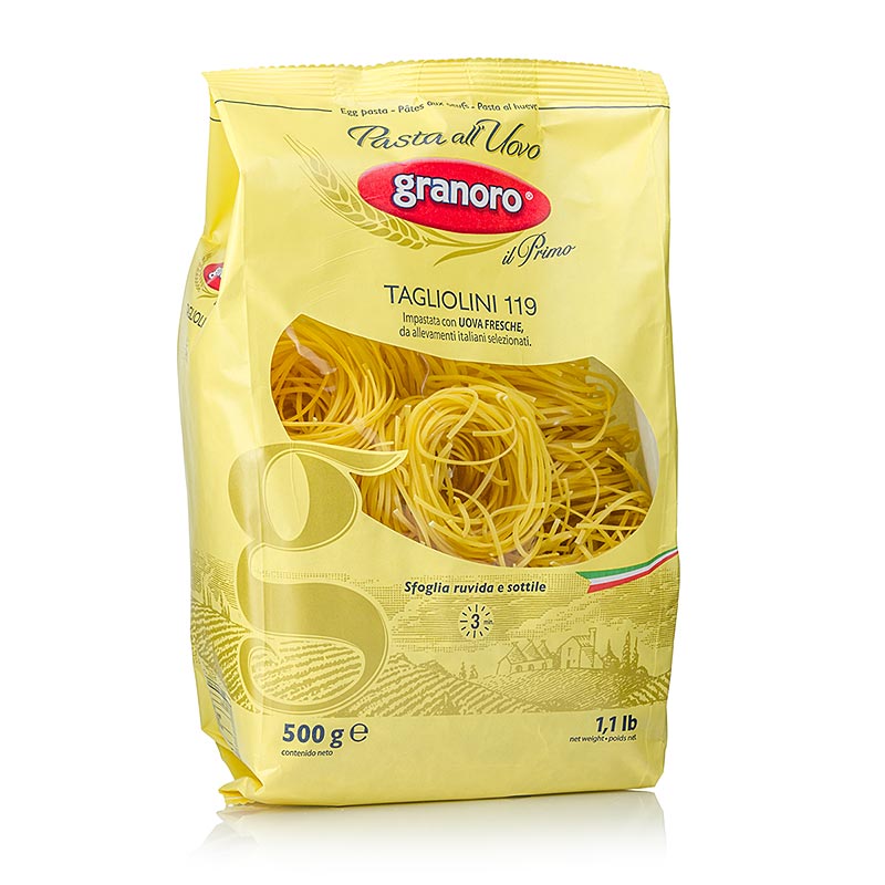 Granoro Tagliolini com ovo, 2 mm, ninhos de massa de fita, No.119 - 500g - Bolsa