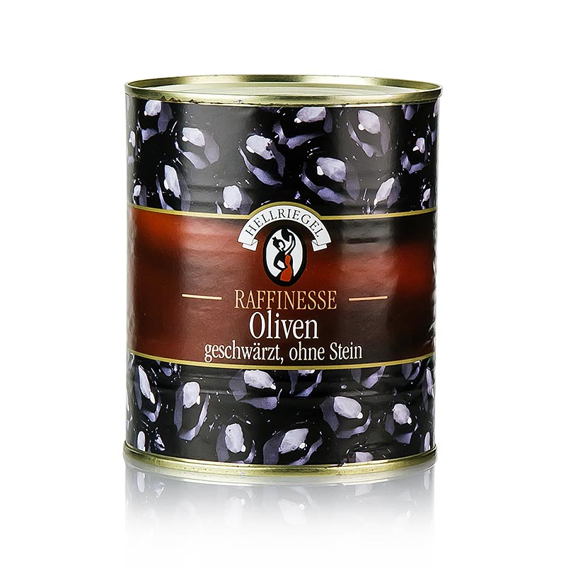 Svarta oliver, urkarnade, svartade, i saltlake - 850 g - burk