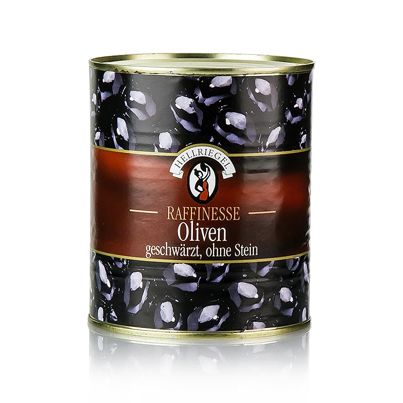 Svarte oliven, uthulet, svertet, i saltlake - 850 g - kan