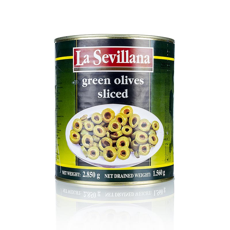 Vihreita oliiveja, viipaloituina, suolavedessa - 3 kg - voi