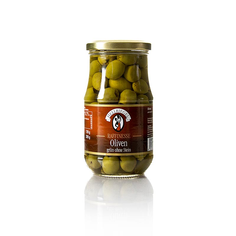 Vihreat oliivit, kivettomia, suolavedessa, hienostunut - 370 g - Lasi