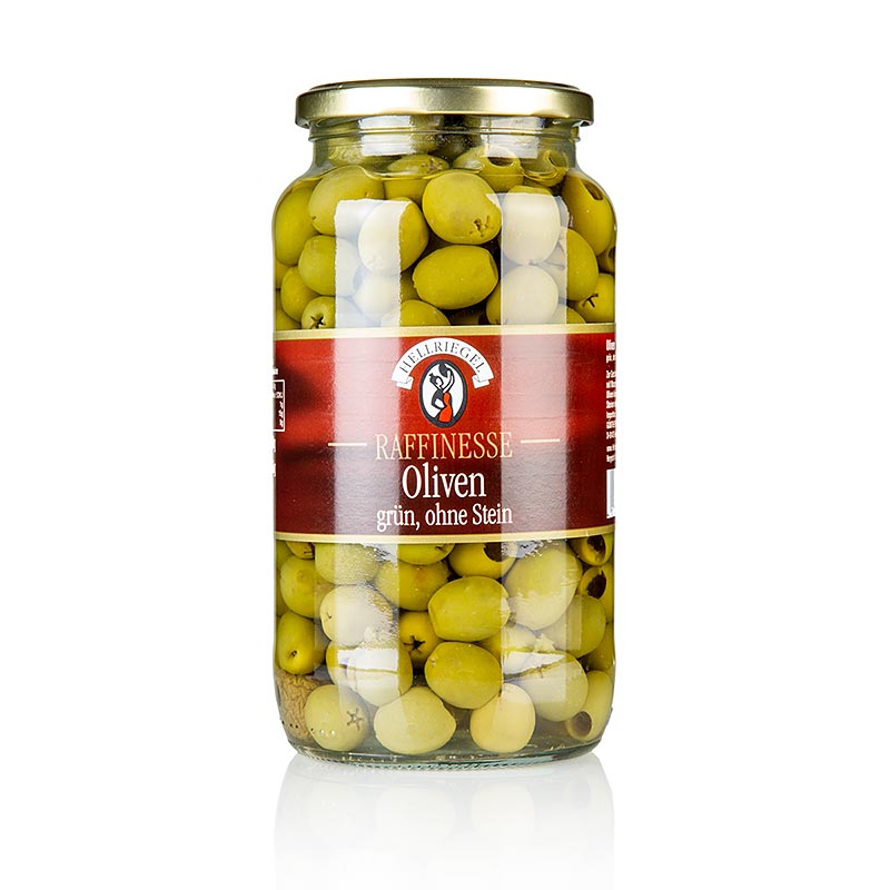 Vihreita oliiveja, kivettomia, suolavedessa - 935 g - Lasi