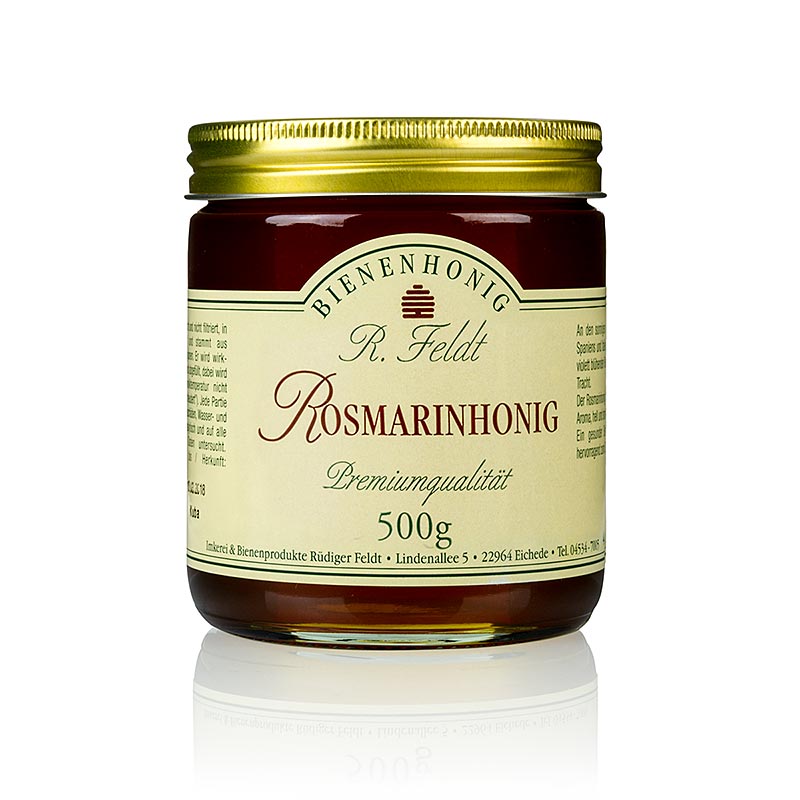 Miele di rosmarino, Spagna, liquido, aroma floreale delicato Apicoltura Feldt - 500 g - Bicchiere