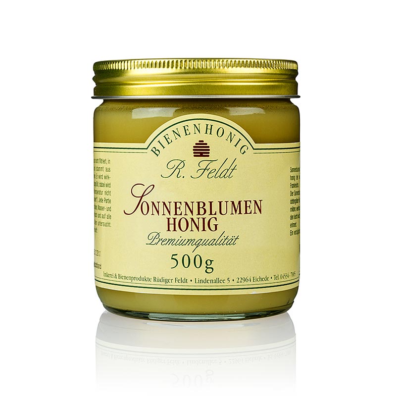 Solblomahunang, solgult, fint rjomakennt, milt ilmandi, Feldt Beekeeping - 500g - Gler