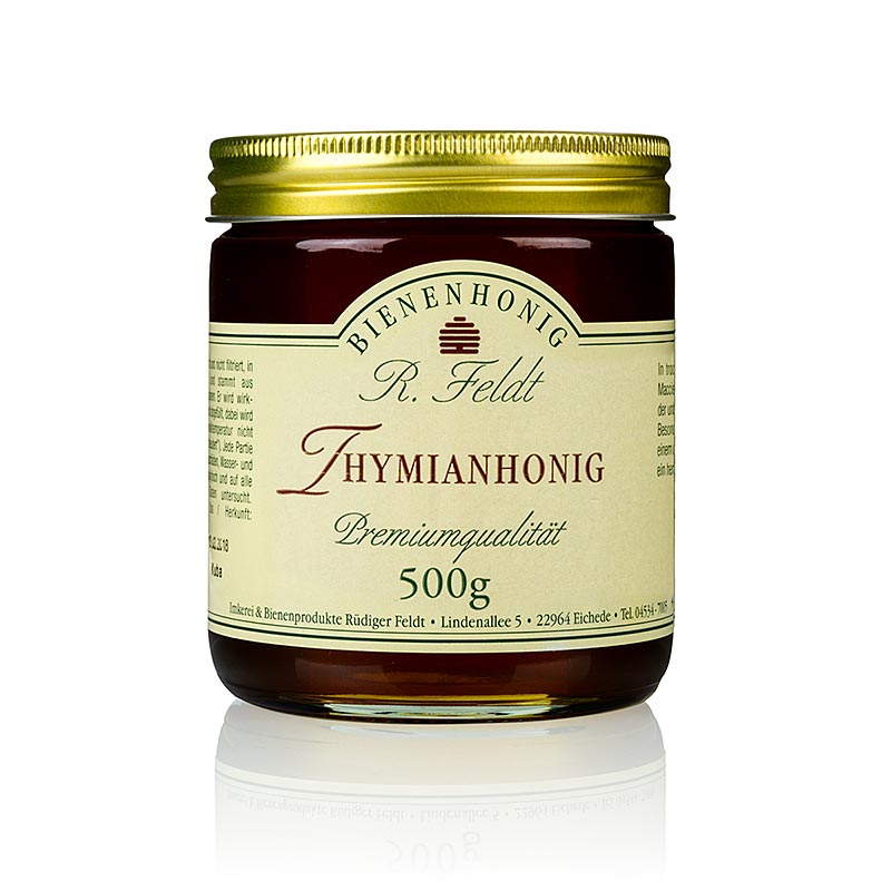 Timianhonning, vill fjelltimian, urte, svaert aromatisk Feldt-biroekt - 500 g - Glass