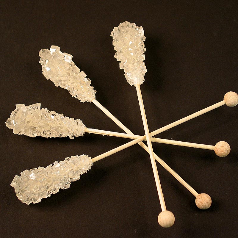 Bastoncini di caramelle, bianchi, cristalli di zucchero su un bastoncino - 1 kg, 100 pezzi - Cartone